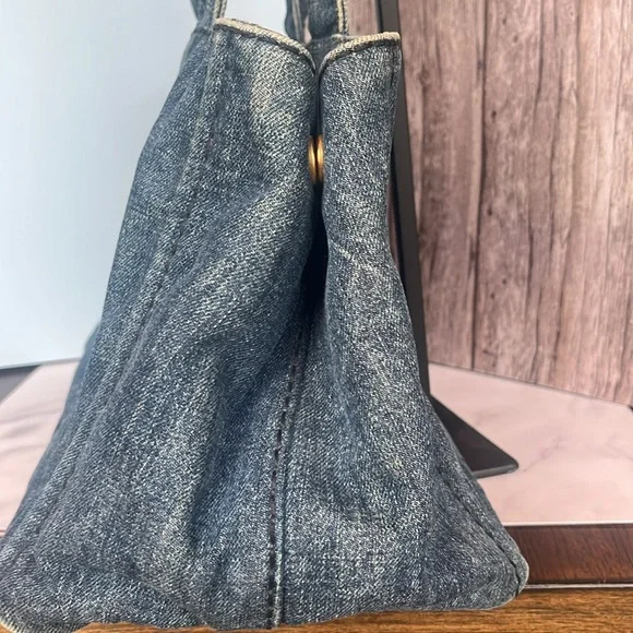 Prada Denim Tote Bag | Authentic | Classic Logo Shopper - Picture 4 of 11